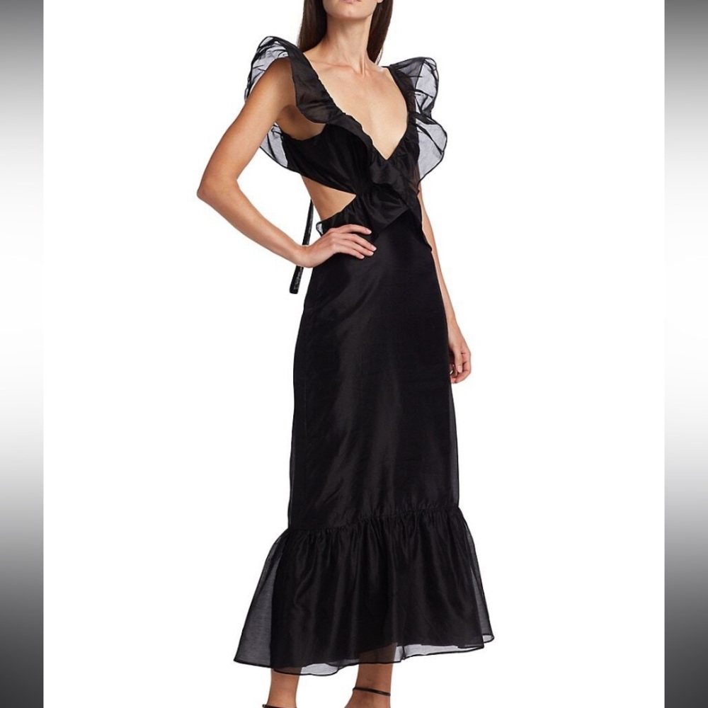 Sir the Label Frank Frill Midi Organza Dress Black